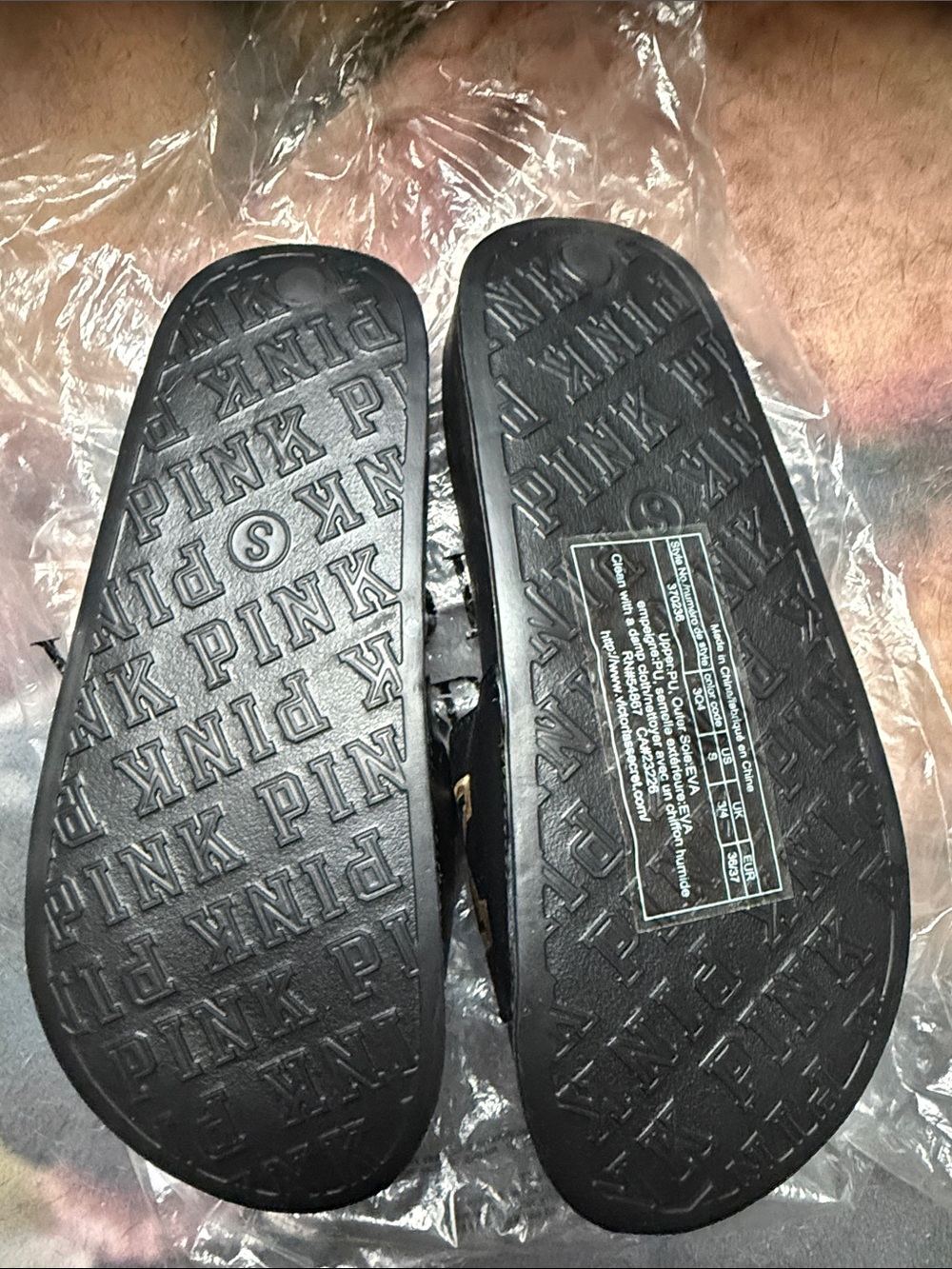 PINK Victoria's Secret Black Slides with Gold Logo - Picture 2 of 2
